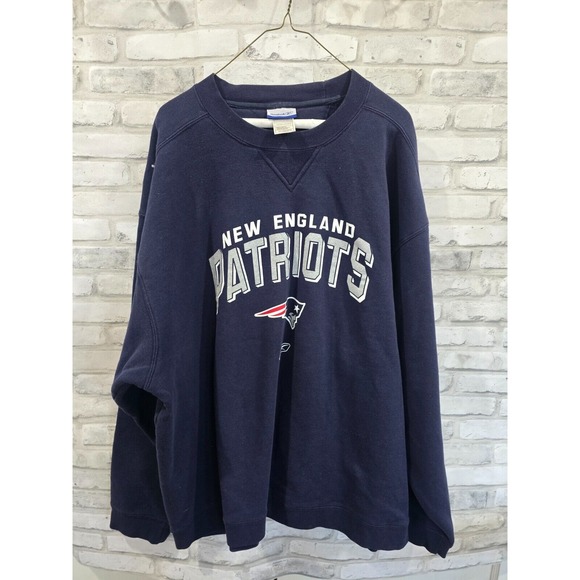 VTG‎ Y2K REEBOK NFL New England Patriots Football Men 2XL Blue Crew Sweatshirt - Picture 1 of 7